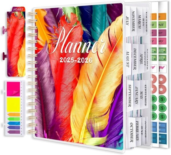 Planner 2025-2026, Large 18 Months Academic Daily Weekly Monthly Planner Yearly Agenda July. 2025–Dec. 2026, 7.9" x 9.8", Page Tabs, Separator Page, Pocket Folder, Bookmark, Stickers, Sticky Note Set