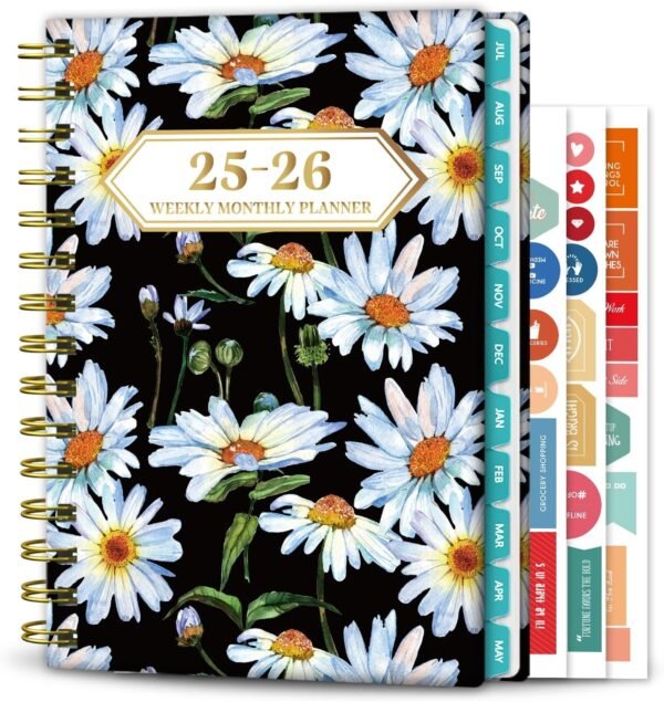 Ymumuda 2025-2026 Planner, 12-Month Daily Weekly Monthly Planner from JUL.2025 to JUN.2026, 8.4" X 6", Spiral Notebook with Stickers, Elastic Closure, Inner Pocket for Office School Supplies