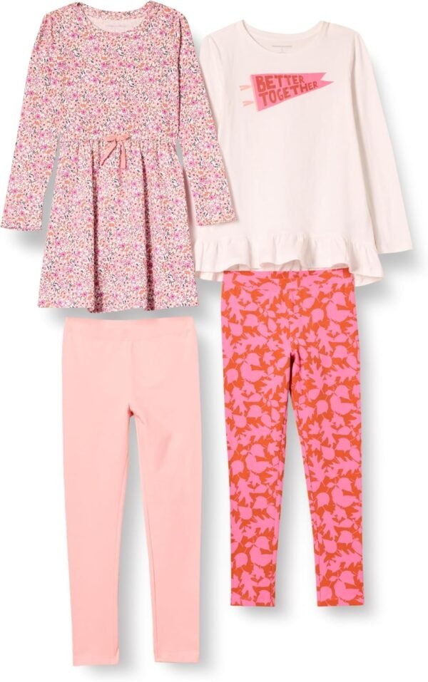 Amazon Essentials Girls and Toddlers' Long-Sleeve Outfit Set, Pack of 4