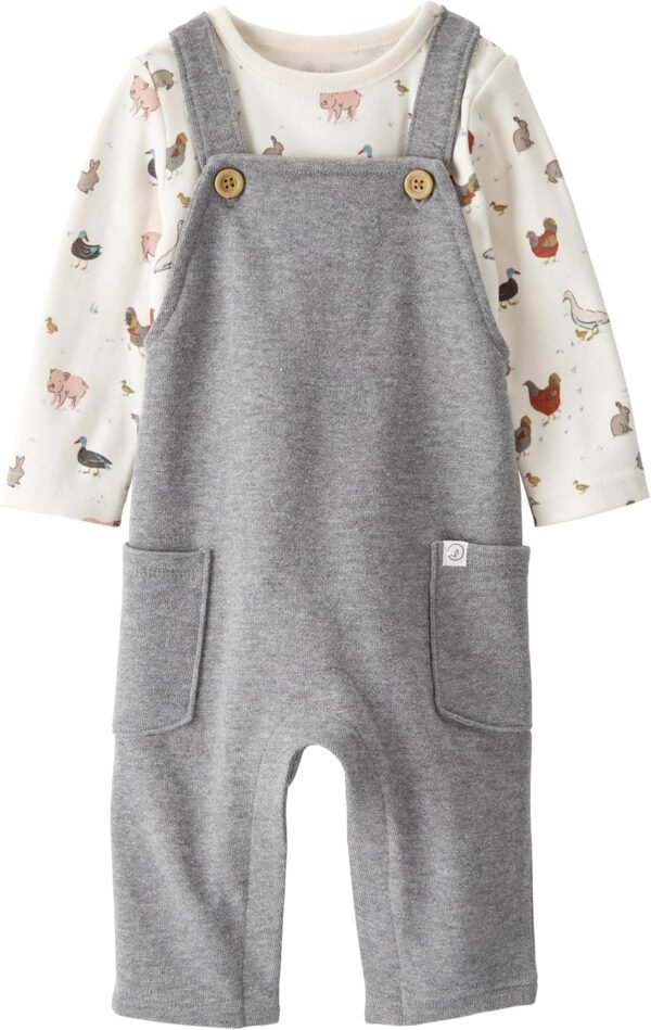 little planet by carter's Baby 2-piece Organic Cotton Overall Set, Farm Friends, NB