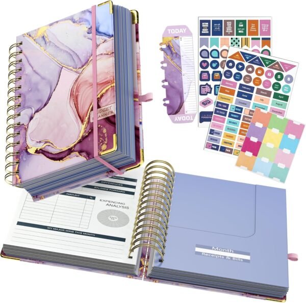 Ospelelf Budget Planner - Budget Book with Bill Organizer and Expense Tracker, 12 Month undated Budget Planner/Account Book to Take Control of Your Money, Start Anytime(Pink Marble)