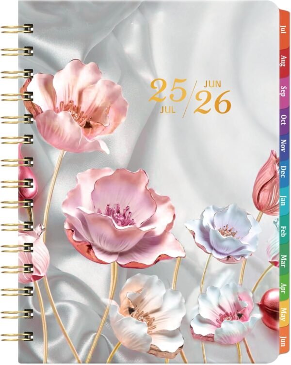 Planner 2025-2026 - Academic Planner 2025-2026 with Tabs, Jul. 2025 - Jun. 2026, 2025-2026 Planner Weekly and Monthly, Calendar Planner 2025-2026, 6.3" x 8.4", Hardcover with Back Pocket + Thick Paper - Pink Flower