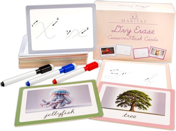 Dry Erase Cursive Alphabet Flash Cards by Marita’s – Durable, Thick & Vibrant with 3 Dry Erase Markers – A Must-Have for Preschool, Homeschool & Classroom Learning – Ages 3+