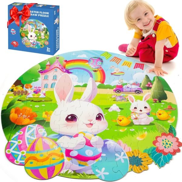 Large Floor Puzzle for Kids - 70 Pieces Round Jigsaw Floor Puzzles for Kids Ages 3-5, Large Bunny Puzzles for Toddlers Ages 4-8, Learning Preschool Educational Toys, for Boys and Girls