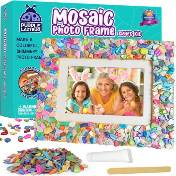 PURPLE LADYBUG DIY Mosaic Photo Frame Craft Kit - Summer Activities for Kids & Teens, Arts & Crafts for Girls 8-12, Birthday Gift for Girls, Fun Craft for Kids Ages 6-12
