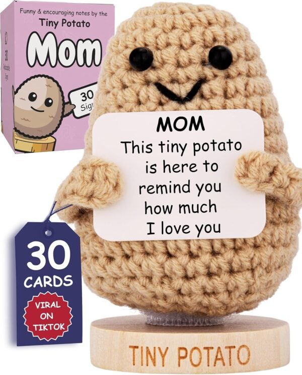 Mom Gifts for Mothers Day - Positive Crochet Potato with 30 Cute Signs for Moms - Funny Birthday Gifts for Moms from Daughter or Son, for Mom, Love You Present Idea for Women