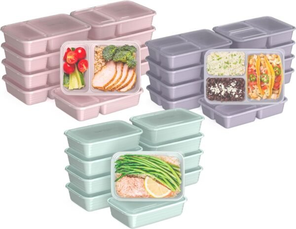 Bentgo Prep 60-Piece Meal Prep Kit - Reusable Food Containers 1-Compartment, 2-Compartment, & 3-Compartments for Healthy Eating - Microwave, Freezer, & Dishwasher Safe (Floral Pastels)