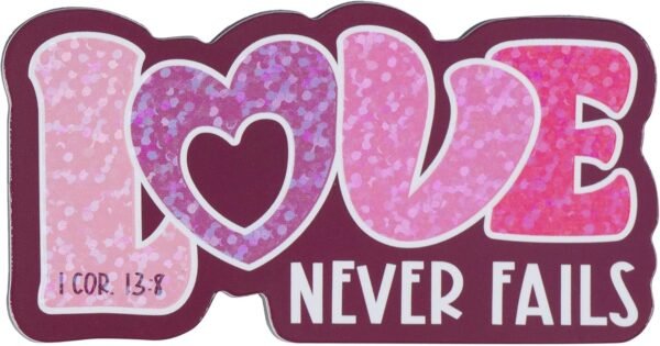 Christian Art Gifts Inspirational Refrigerator Scripture Magnet for Women and Girls with Bible Verse: Love Never Fails - 1 Corinthians 13:8 Love Shaped, Home & Kitchen Decorations, Size 3" x 1.6"