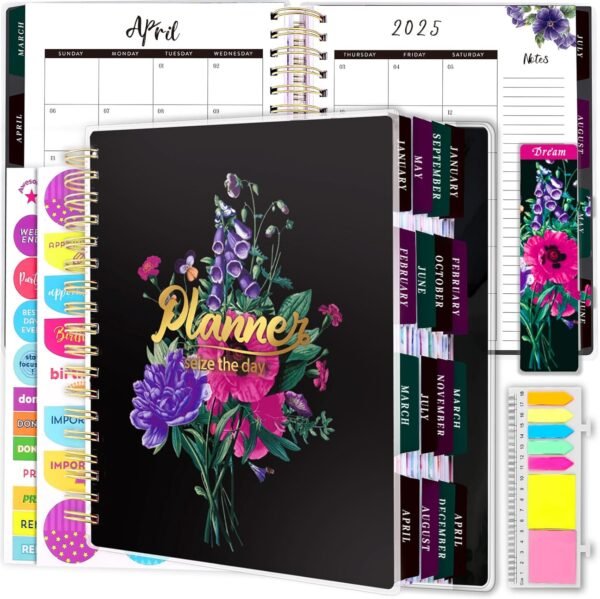 Planner 2025-2026, 18 Months Large Academic Daily Weekly Monthly Planner Organizer, Jan. 2025 - June 2026, 8.5x9.8" Agenda with Page Tabs, Separator Page, Pocket Folder, Bookmark, Stickers & Sticky Note Set