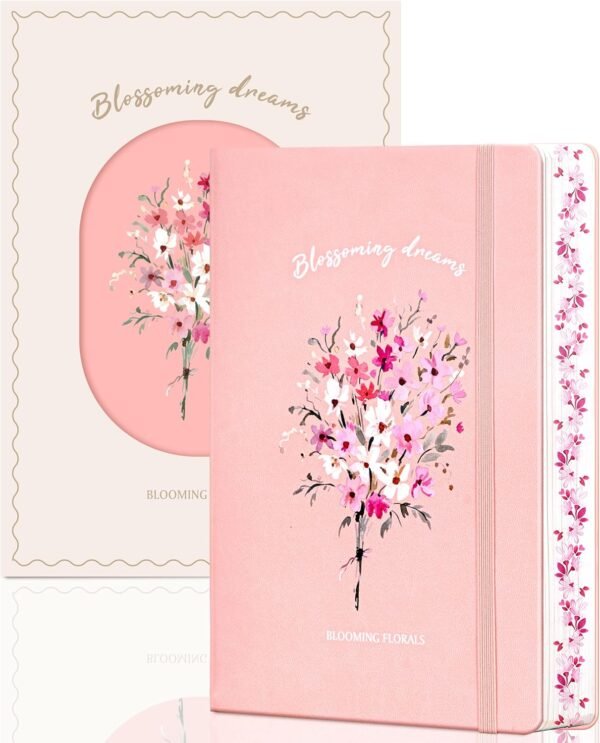 Lined Journal Notebook for Women 320 Pages Thick Floral DIary A5 Aesthetic Hardcover Journaling Notebooks for Writing with Gift Box, 5.7 X 8.3 In, Pink