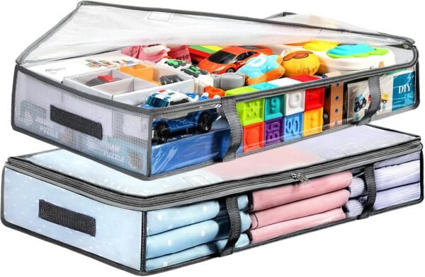 LANDNEOO 2 Pack Under Bed Storage Containers Bins, Humid-Proof Plastic Underbed Storage Bins, Clothes Storage and Organization Bags, Under the Bed Blanket Storage with Handles for Clothes, Bedroom