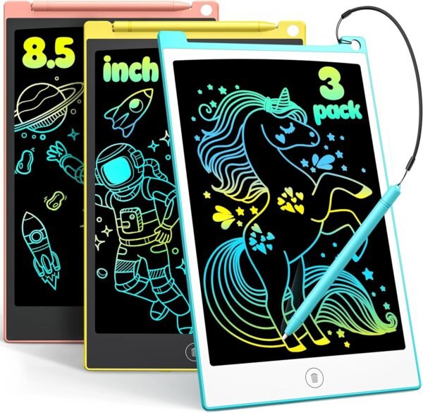 TECJOE 3 Pack LCD Writing Tablet, 8.5 Inch Colorful Doodle Board Drawing Tablet for Kids, Kids Travel Games Activity Learning Toys Birthday Gifts for 3 4 5 6 Year Old Boys Girls Toddlers Preschooler