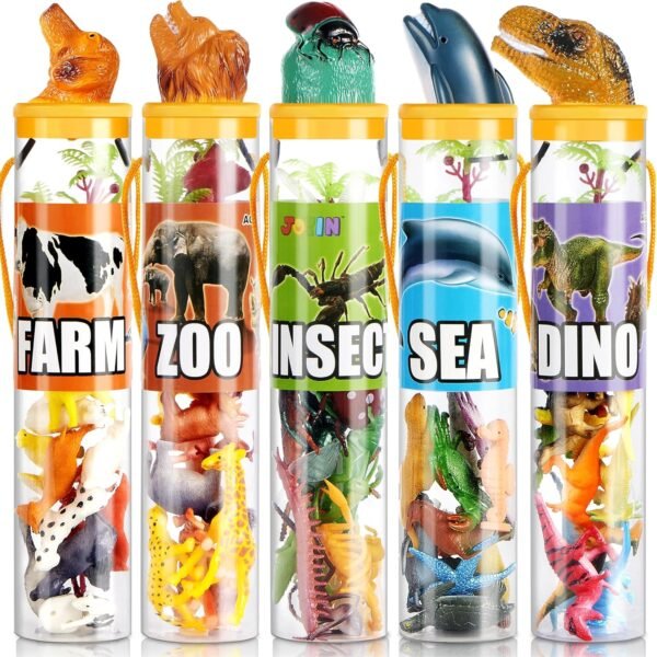 JOYIN 69 Pcs Small Animal Figures, Mini Jungle Toy Set with Sensory Bin, Realistic Wild Forest Playset, Zoo, Ocean, Farm Animals Figurines, Dinosaur Party Favors, Gifts for Boys and Girls, Kids 3-5