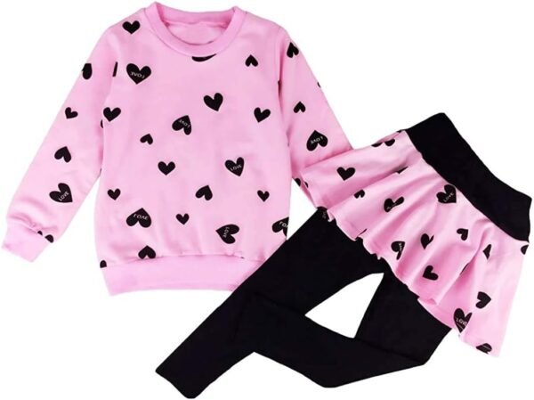 DDSOL Little Girls Valentines Outfit Heart Print Sweatshirt Top Long Pantskirts 2pcs Baby Pant Set for Toddlers Kids