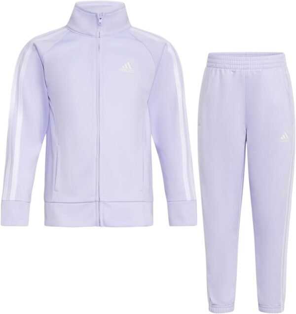 adidas Little Girl's Zip Front Classic Tricot Jacket and Joggers Set