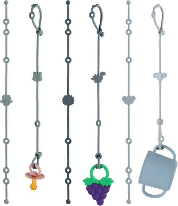 6-Pack Baby Toy Straps, Silicone High Chair & Stroller Straps, Toddler Bottle & Car Seat Accessories, Baby Travel Essentials with Pacifier Clips