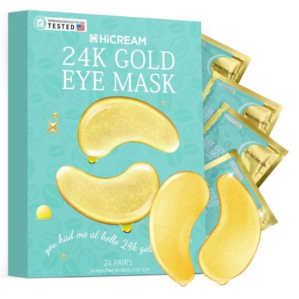Under Eye Patches(24 Pairs) - Gold Eye Mask for Anti-aging, Dark Circle, Puffiness, Under Eye Bags, Wrinkles with Collagen and Hyaluronic, Gel Under Eye Patches - Bridesmaid Gifts