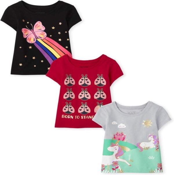 The Children's Place Baby and Toddler Girls' Animal Short Sleeve Graphic T-Shirts, Multipack