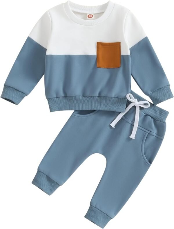 Toddler Baby Boy Outfits Long Sleeve Pocket Pull On Sweatshirt Solid Pants Infant Fall Winter Clothes Set