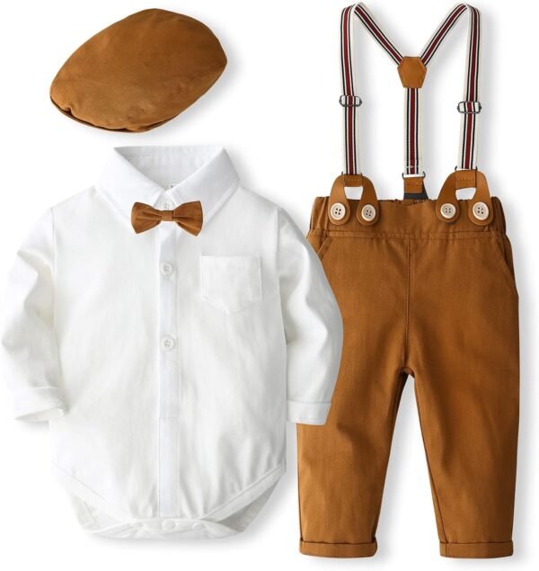 Kimocat Baby Boys Gentleman Bowtie Plaid Button Shirt Toddlers Denim Pants Outfit Set