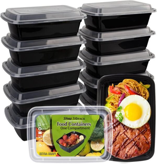 Meal Prep Containers [38OZ] Plastic Food Storage Containers With Lids,10-Pack Reusable To Go Containers, Disposable Food Prep Containers, BPA-free, Stackable, Microwave/Dishwasher/Freezer Safe