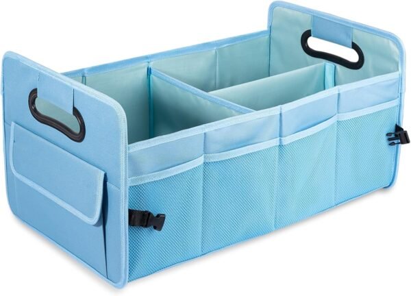 JiatuA Car Trunk Organizer, Car Organizers and Storage Collapsible Multi Compartment Container Box, Adjustable Car Accessories for SUV Sedan Truck, Standard Size, Light Blue