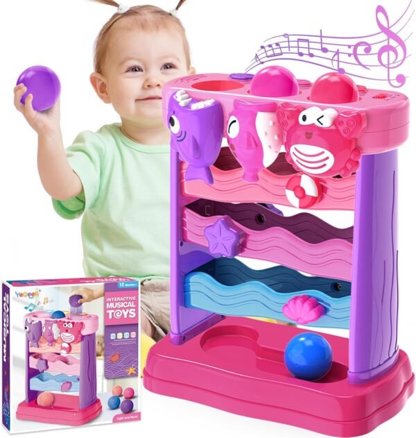 Toys for 1 2 3 Years Old, Interactive Feeding Toy with Music, Montessori Toys for Boy Girl, Musical Cause and Effect Game for 12+ Months, Christmas Birthday Gifts for Baby Toddlers Age 1-3