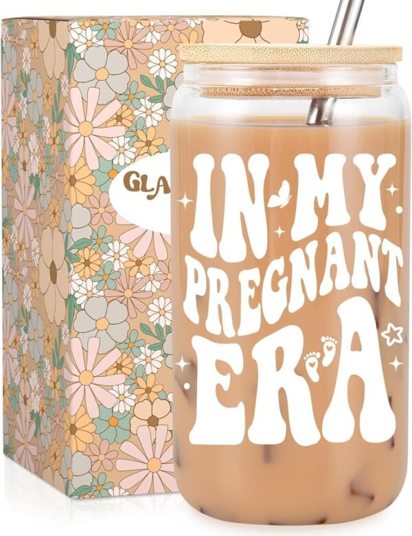 Fairy's Gift Pregnant Women Iced Coffee Cup, Cute Pregnant Mom Gifts, New Mama 16 oz Coffee Glass Cup, Mothers Day, Baby Shower, Pregnancy Gifts for Expecting Mom, First Time Mommy, Mommy to Be