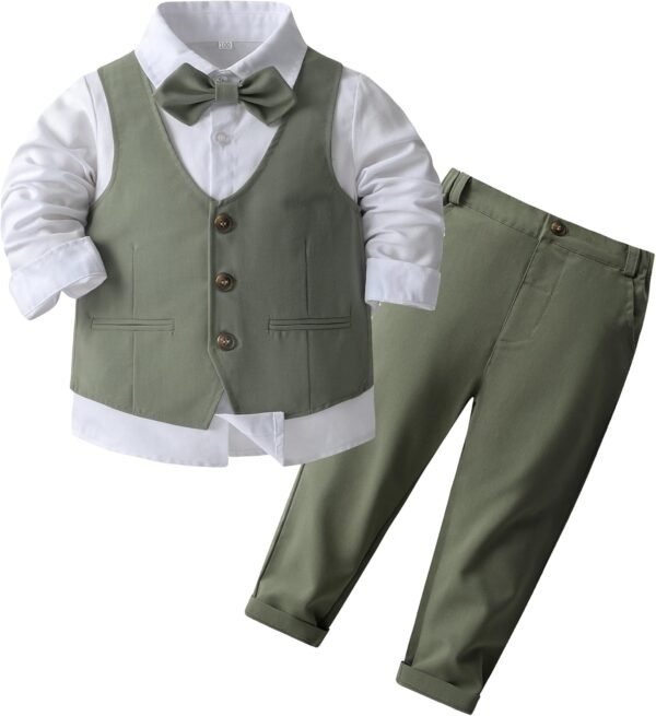 Kimocat Baby Boys Gentleman Bowtie Blue Suits Set Long Sleeve +Vest+Pants