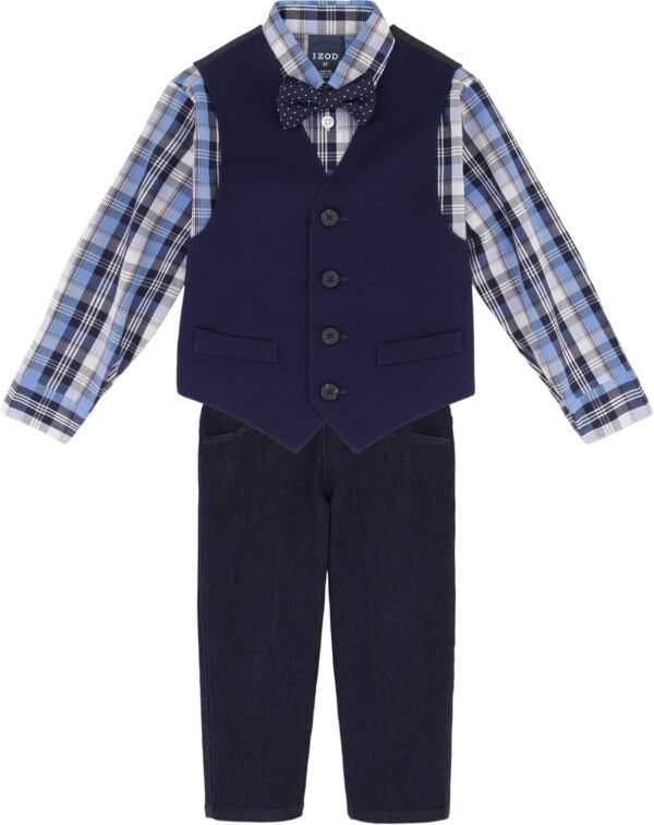 IZOD Boys' 4-Piece Set with Collared Dress Shirt, Tie, Vest, and Pants