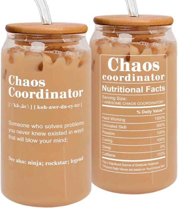 Thank You Gifts for Women, Boss, Coworker, Manager, Office, Teacher, Nurse, Mom - Chaos Coordinator Gifts - Teacher Appreciation Gift - Birthday Boss Lady Gift Ideas - 16 Oz Can Glass
