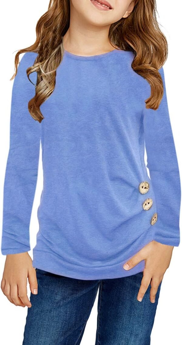 Ecokauer Girls Casual Tunic Tops Knot Front Long Sleeve Loose Soft Blouse T-Shirt Size 4-13