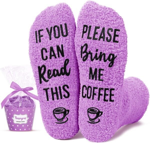 HAPPYPOP Fuzzy Drink Lover Gifts - Women Wine Margatita Bourbon Socks, Birthday Gifts for Coffee Tea Lover