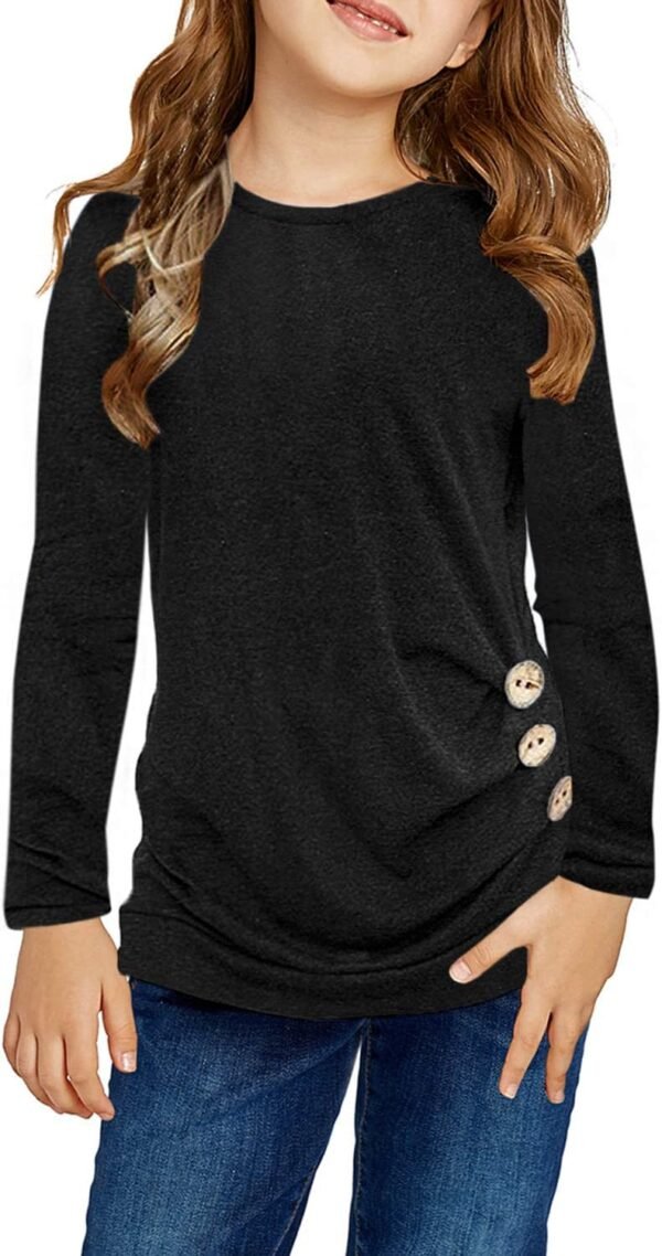 Ecokauer Girls Casual Tunic Tops Knot Front Long Sleeve Loose Soft Blouse T-Shirt Size 4-13