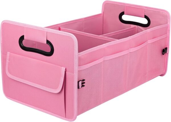 JiatuA Car Trunk Organizer, Car Organizers and Storage Collapsible Multi Compartment Container Box, Adjustable Car Accessories for SUV Sedan Truck, Standard Size, Pink