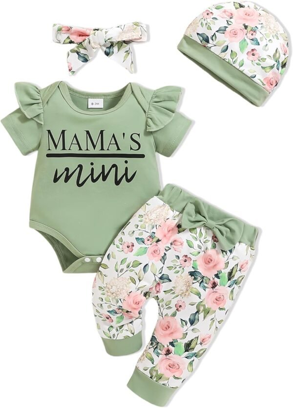 Newborn Baby Girl Clothes Infant Outfits Summer Romper Floral Pant Sets Hat Headband
