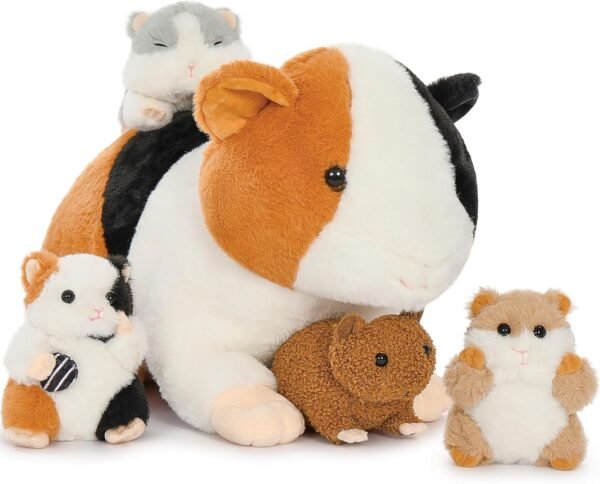 5 Pieces Giant Guinea Pig Stuffed Animal, 19.7" Mommy Hamster Plush with 4 Cute Baby Guinea Pig Plushies in Mother Hamster' s Belly,Christmas Birthday for Girls Boys Kids