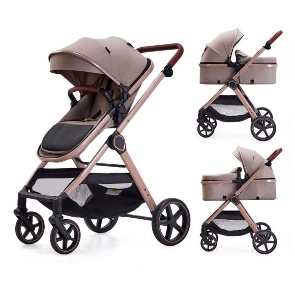 2 in 1 Baby Stroller, Newborn Infant Toddler Convertible Bassinet Pram Stroller for 0-36 Months Old Babies (Beige)