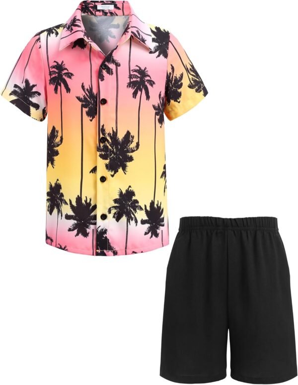 Arshiner Boys' Clothing Sets Hawaiian Luau Shirt and Shorts Summer Floral 2 Piece Outfit Tie Dye - Palm Tree 7-8 Years