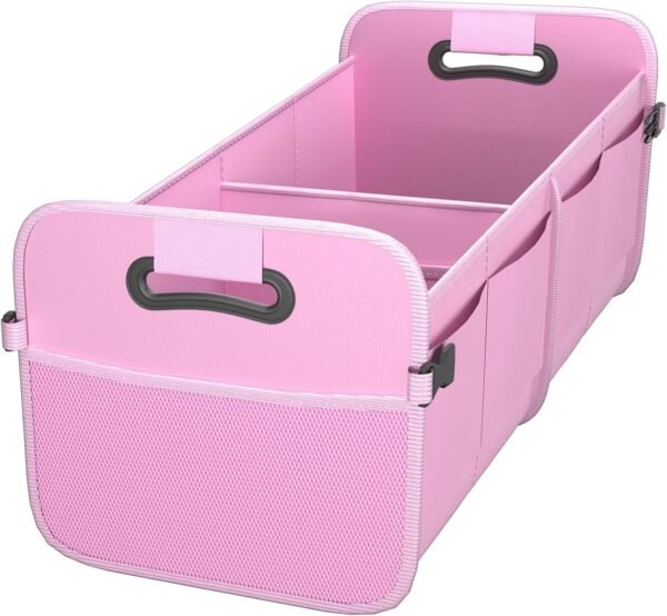 Sposuit Trunk Organizer for Car - Collapsible Car Storage with 11 Pockets & Reinforced Handles, SUV Trunk Organizers for Grocery Cargo(Pink)