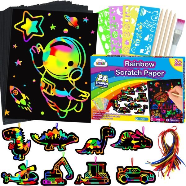 ZMLM Scratch Paper Art Set for Kids: Rainbow Magic Scratch Off Art Craft Supplies Kit Birthday Party Toy 3 4 5 6 7 8 9 10 Year Old Boys Girls Gift Christmas Holiday Activity Craft Gift