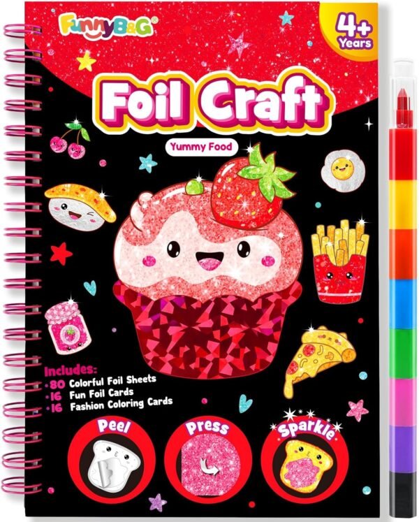 FUNNYB&G FunnyBG Foil Art Craft Activity for Kids - Gift for Girls Crafts for Kids Fun Art Supplies DIY Creative Travel Toy, Birthday Gift Party Favor Toys for Girls Boys 4 5 6 7 8 9 Years Old (Food)
