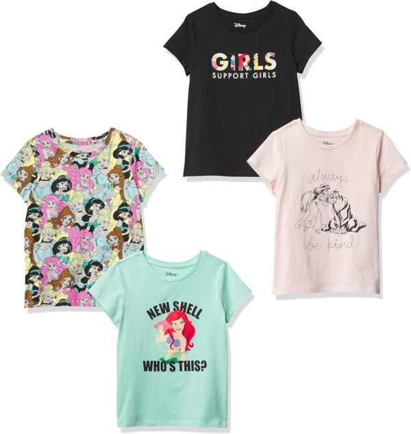 Amazon Essentials Disney | Marvel | Star Wars | Frozen | Princess Girls and Toddlers' Short-Sleeve T-Shirts, Multipacks