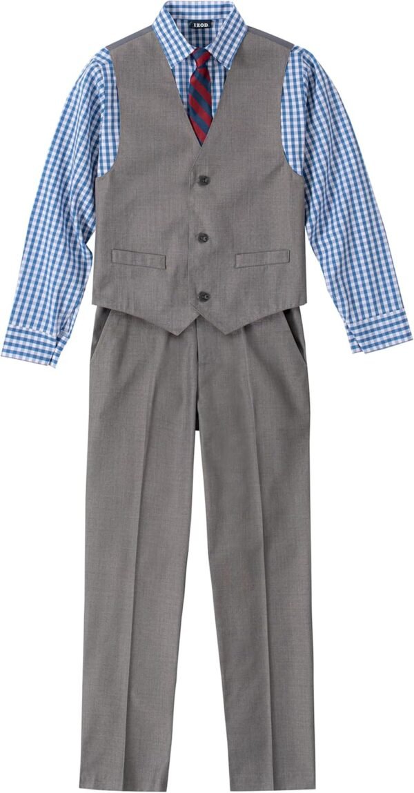 IZOD Boys' 4-Piece Set with Collared Dress Shirt, Tie, Vest, and Pants