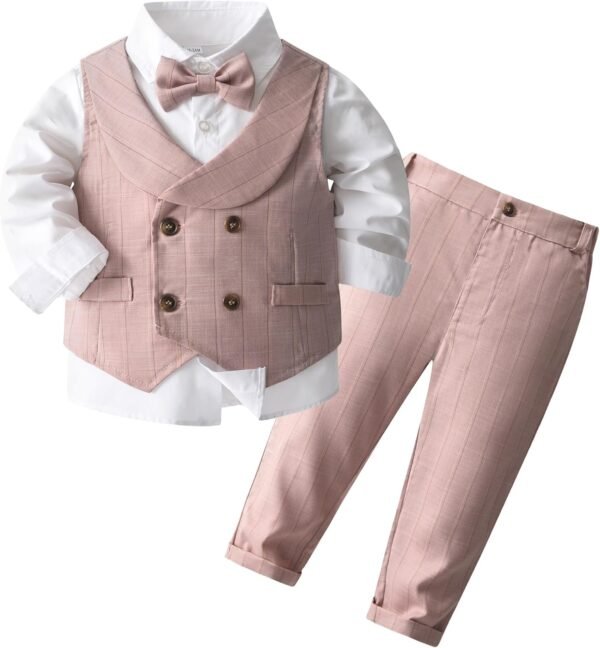 Kimocat Baby Boys Gentleman Bowtie Blue Suits Set Long Sleeve +Vest+Pants