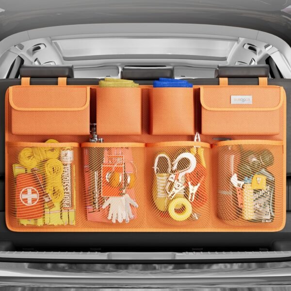 SURDOCA Hanging Trunk Organizer for SUV, [UPGRADED 7 Times] Car Organizers and Storage, Car Accessories Interior, Space Saving Expert-Orange