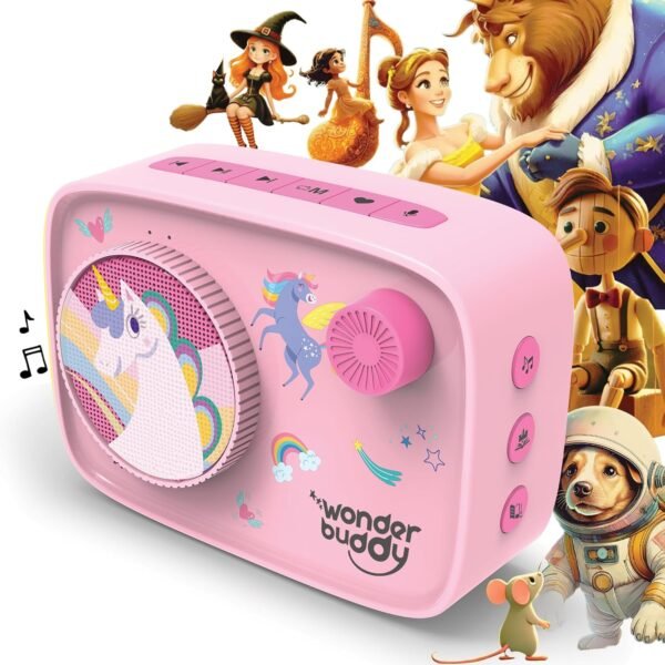 WonderBuddy Kids Story Box Audio Player, 500+ Preloaded Stories & Rhymes with Storybook DIY Art Kit, Voice Recorder, Content Upgrade, Bluetooth, Birthday Gift for Girls 3+ Years- Unicorn
