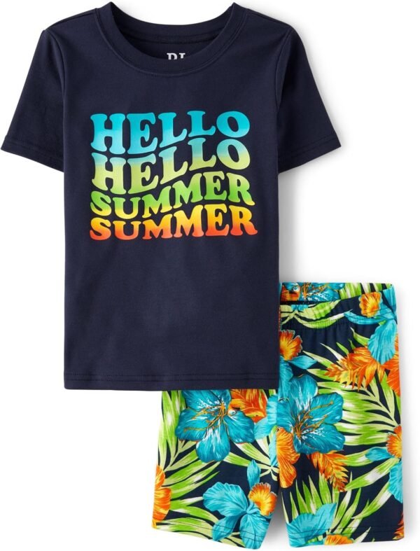 The Children's Place Boys Sleeve Top and Shorts Snug Fit 100% Cotton 2 Piece Pajama Set