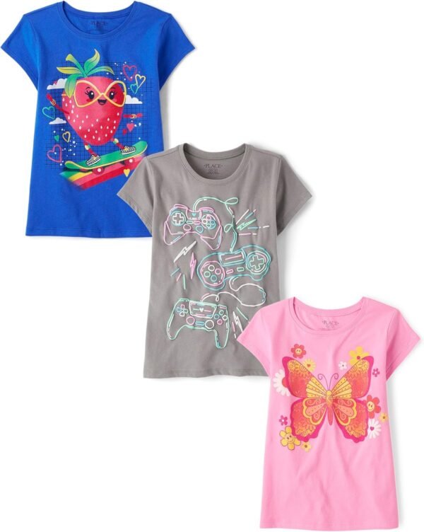 The Children's Place Girls' Assorted Everyday Short Sleeve Graphic T-Shirts,multipacks