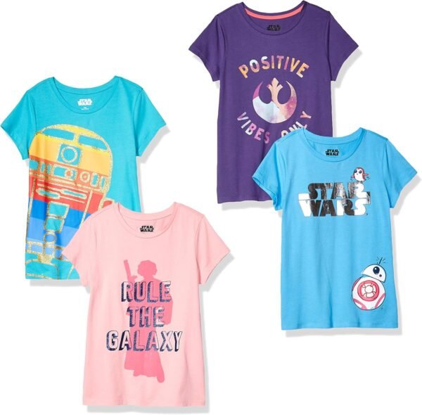Amazon Essentials Disney | Marvel | Star Wars | Frozen | Princess Girls and Toddlers' Short-Sleeve T-Shirts, Multipacks